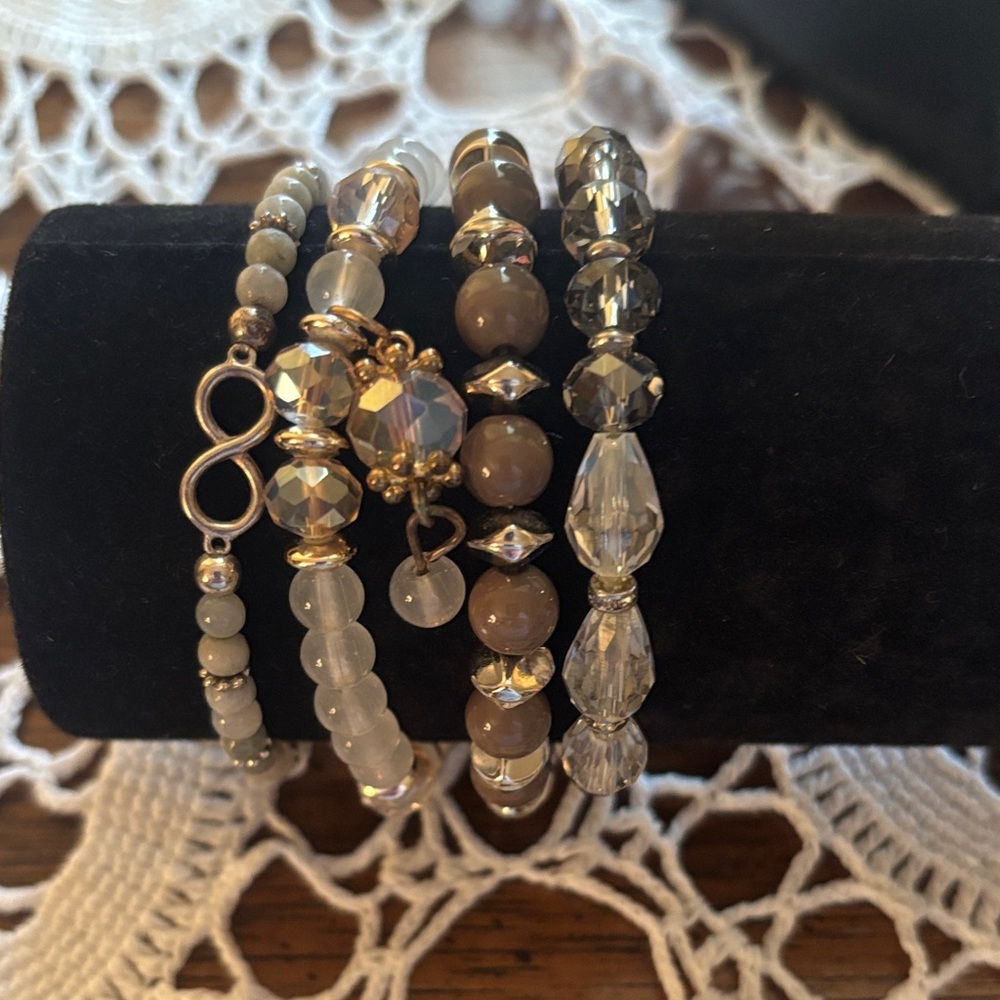 Beaded Bracelet Bundle in Gray, Gold & Silver